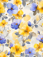 Ethereal Blue and Golden Blooms Pattern