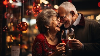 Happy elderly couple enjoying life and celebrating Valentine's Day