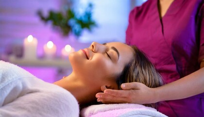Obraz na płótnie Canvas A woman relaxing in a massage salon