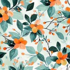 Orange Flower and Green Leaves on White Background