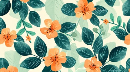 Orange Flower and Green Leaves on White Background
