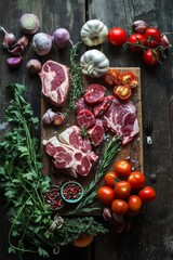 Obraz na płótnie Canvas Fresh Meat and Vegetables on Cutting Board