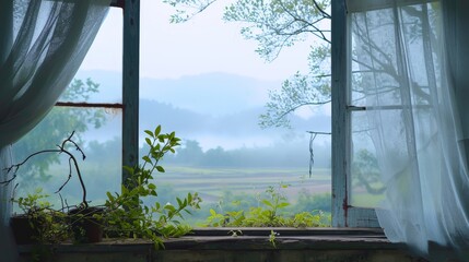 Open Window Overlooking a Field