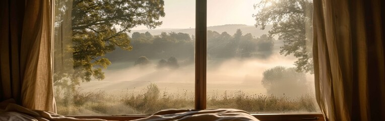 Window With View of Field and Trees