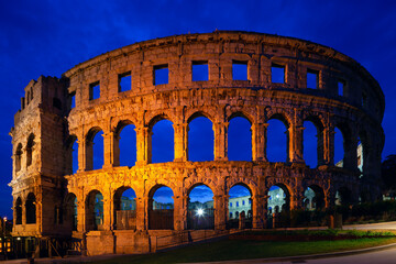 night view of Coliseum in Pula, Croatia.