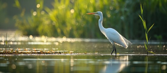Bird on Danube Delta water, showcasing biodiversity of ecosystem conservation.