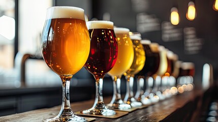 Assorted Beer Glasses on Wooden Table