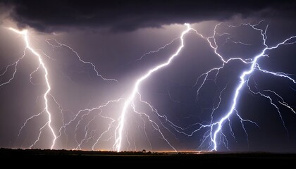 lightning rays electrical energy charge thunder in dark night sky
