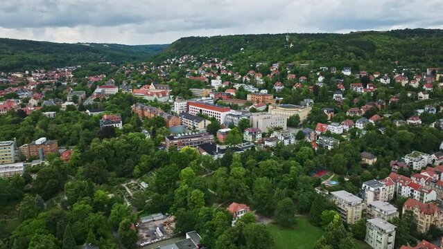 Aerial drone view of Jena-West , a district of Jena , Thuringia, Germany