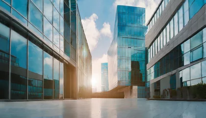 Foto op Canvas modern office building or business center high rise windor buildings made of glass reflect the clouds and the sunlight empty street outside wall modernity civilization growing up business © Heaven