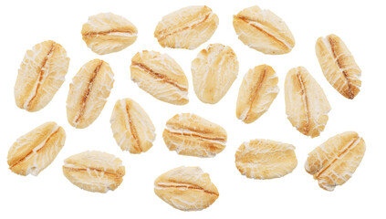 Oat flakes isolated on white background. Macro shoot. File contains clipping paths.
