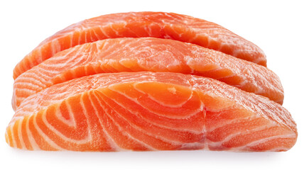 Salmon, fresh salmon fillet slices isolated on white background. File clipping path.