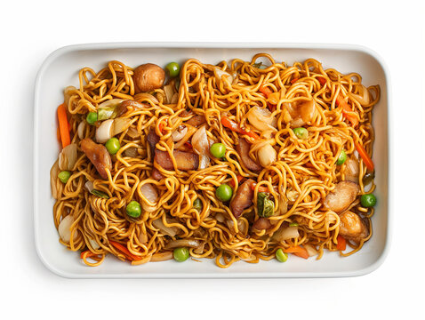 Pancit Canton, Filipino Food in white plate and white background
