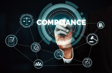 Compliance rule law and regulation graphic interface for business quality policy planning to meet...