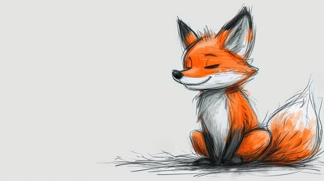  a drawing of a fox sitting on the ground with its eyes closed and it's head resting on the ground, with its eyes closed, with its eyes closed.