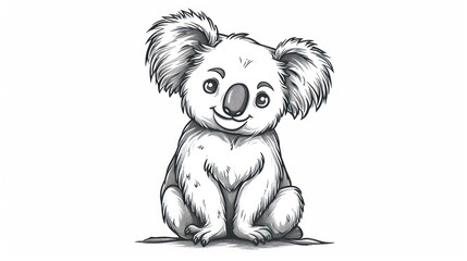  a drawing of a koala sitting on the ground with its head turned to the side and eyes wide open, with one eye wide open and one eye wide open. - obrazy, fototapety, plakaty