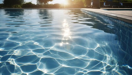 blue water surface with bright sun light reflections water in swimming pool background - obrazy, fototapety, plakaty