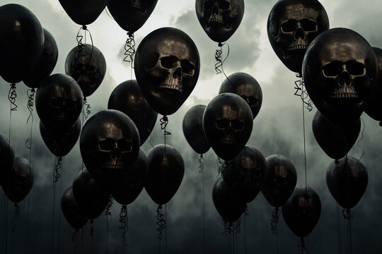 Death black skulls floating in the sky. Generative AI