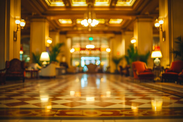 A historic hotel lobby with Art Deco design, Valentine’s Day, blurred background - obrazy, fototapety, plakaty