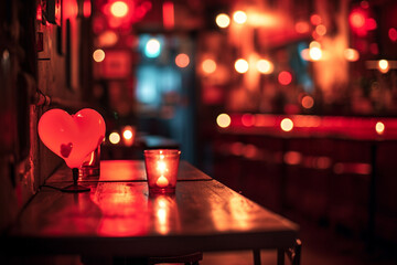 A 1930s-style speakeasy with hidden entrance, Valentine’s Day, blurred background