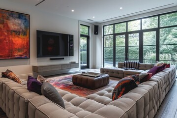 Contemporary Sitting Area with Large Television Mounted on the Wall AI Generated