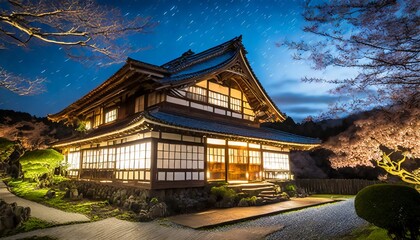 fantasy traditional japanese house night