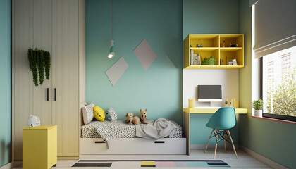 Simple Apartment kids room interior design Ai generated image