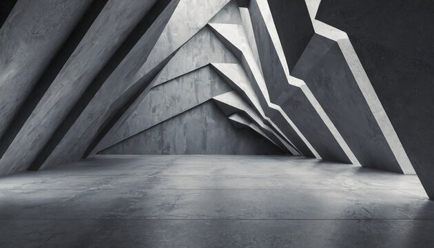 abstract dark concrete 3d interior with polygonal pattern on the