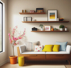 Modern living room with table. Minimalist interior design
