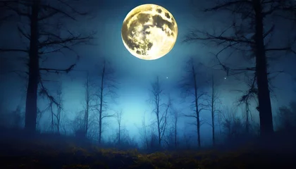 Crédence de cuisine en verre imprimé Pleine Lune arbre full moon over dark spooky forest at night