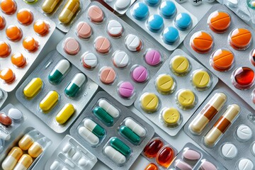 Assorted Medicines in Pill Foil Blisters, Plastic Bottles, Ampule, and Tablets AI Generated