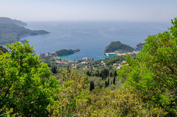 Fototapeta na wymiar Beautiful aerial view of Palaiokastritsa boats and beach Corfu Greece