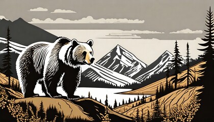 grizzly bear wilderness majesty stunning bear illustrations cut out clipart and artwork for logos and artistic designs versatile use with or white backgrounds illustrations - obrazy, fototapety, plakaty