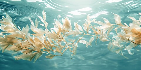 Fototapeta na wymiar Pastel colored Seaweed dancing in the sea, close up of seaweed backgrounds, copy space.
