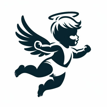 recommend clip art: Vintage flying angel logo silhouette, white background isolated 