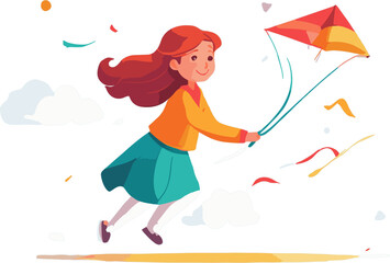 Flat vector illustration of a girl playing with paper plane