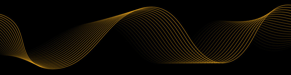 Abstract background with waves for banner. Web banner size. Vector background with lines. Element for design isolated on black. Black and orange. Night, dark