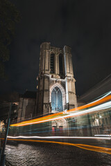 View of the medieval Saint Michael's Church in the centre of Ghent, Belgium during night time