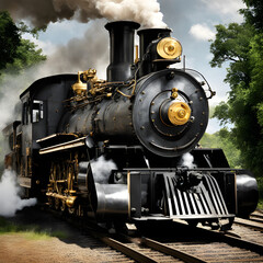 Fototapeta premium Classic steam locomotive train engine on track