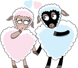 Cute sheep couple in love in vector