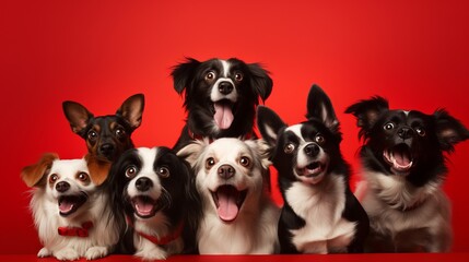 Group of Surprised Dogs on a Red Background - Concept of Excitement AI Generated
