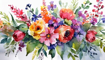 colorful watercolor bouquet of flower painting on white backgrounds illustration for wedding stationary greetings textile wallpapers illustration generative ai