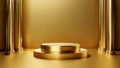 gold circular podium on gold background with blank space 3d rendering