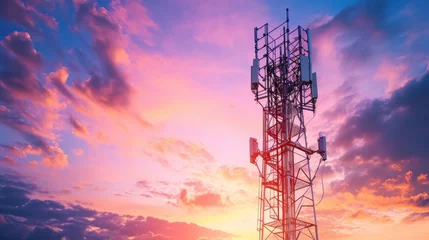 Foto op Plexiglas Antenna tower of telecommunication and Phone base station with TV and wireless internet antennas © Orxan
