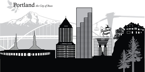 Vector illustration of the skyline cityscape of Portland, Oregon, USA - obrazy, fototapety, plakaty