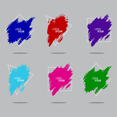 Colorful paint brush strokes isolated on background. Elegant watercolour set. Textured effect bundle. Grunge graphic design elements with frames. Concept for ads, offer, big, mega, or flash sale