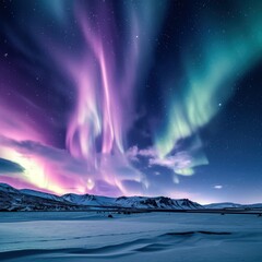 Celestial Symphony: Aurora Over Snow