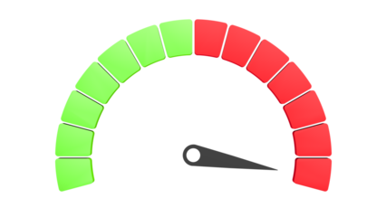 Speedometer. Isolated. Green and red. 3d illustration.
