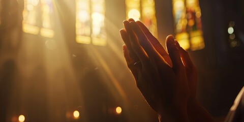 Praying Hands inside a Church - obrazy, fototapety, plakaty