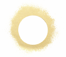 Ashwagandha powder pile (Withania somnifera), frame isolated on white, top view,